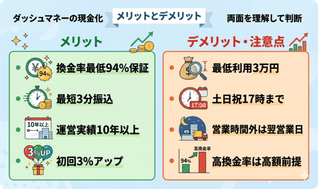 ダッシュマネーの現金化を利用するメリットとデメリット