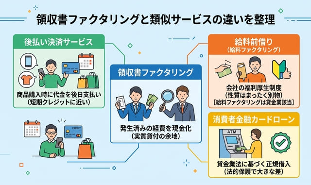 領収書ファクタリングと後払い・給料前借りとの違い