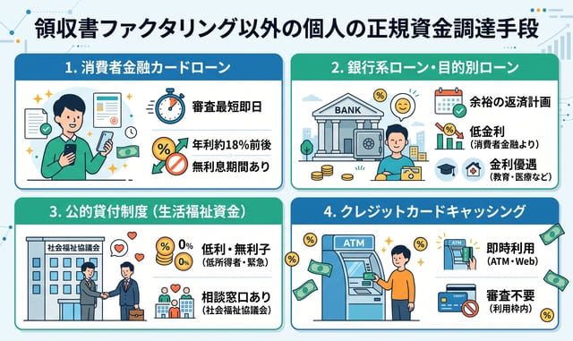 領収書ファクタリング以外の個人向け資金調達手段